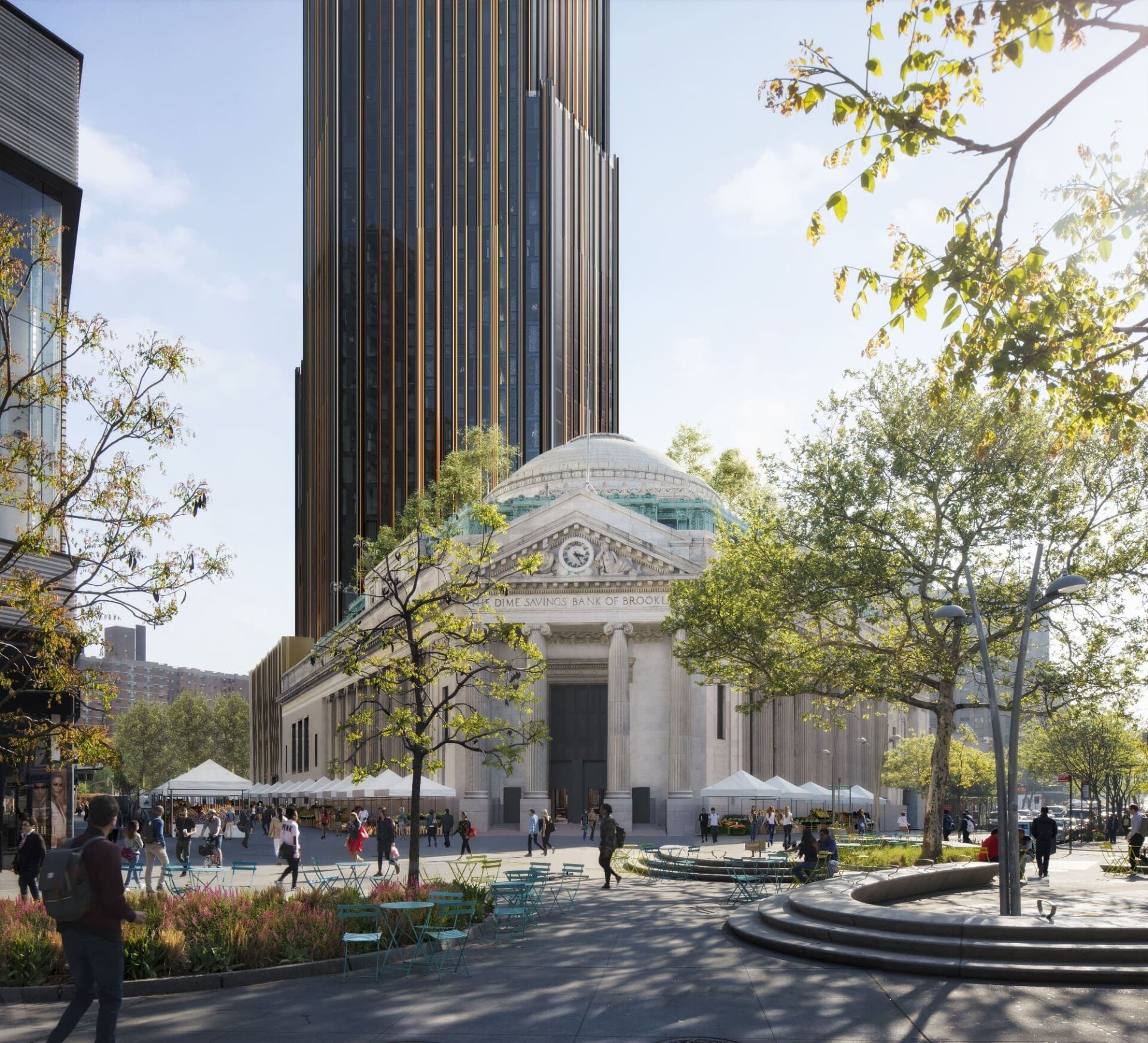 The image shows The Brooklyn Tower, a supertall mixed-use skyscraper in Downtown Brooklyn, New York City, completed in 2022.