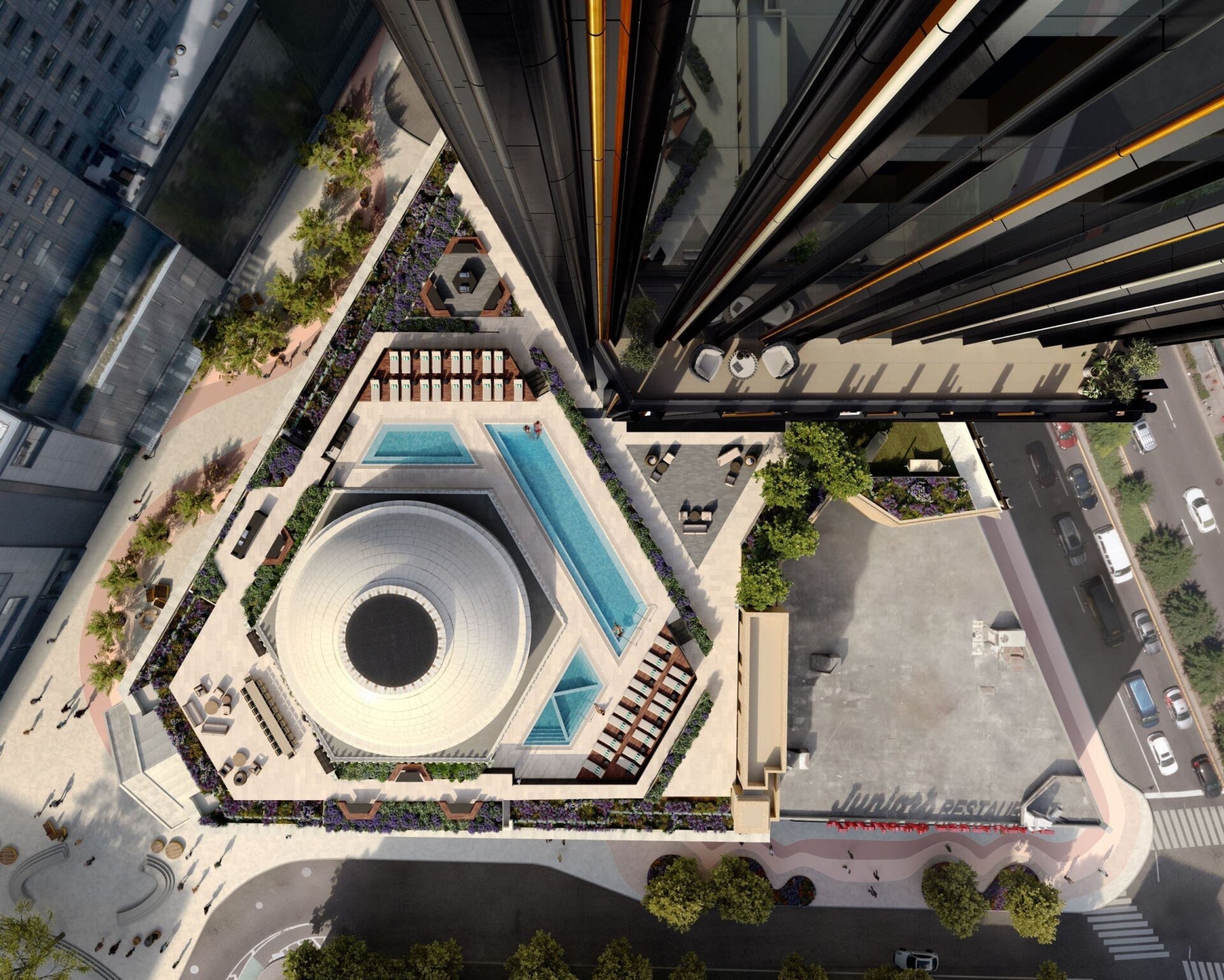 The image shows The Brooklyn Tower, a supertall mixed-use skyscraper located in Downtown Brooklyn, New York City. It is the tallest building in Brooklyn and the tallest in New York City outside of Manhattan, standing at 1,066 feet tall.